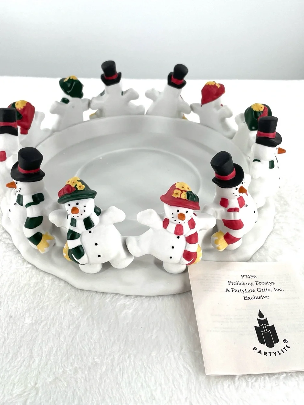 Retired PartyLite "Frolicking Frostys" 3-wick Candle Holder or Centerpiece - Picture 2 of 8